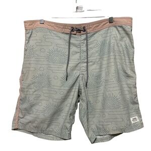 Katin Mens Board Shorts Size 36 Sunburst Dot Print Sage Green Pink Surf Trunks